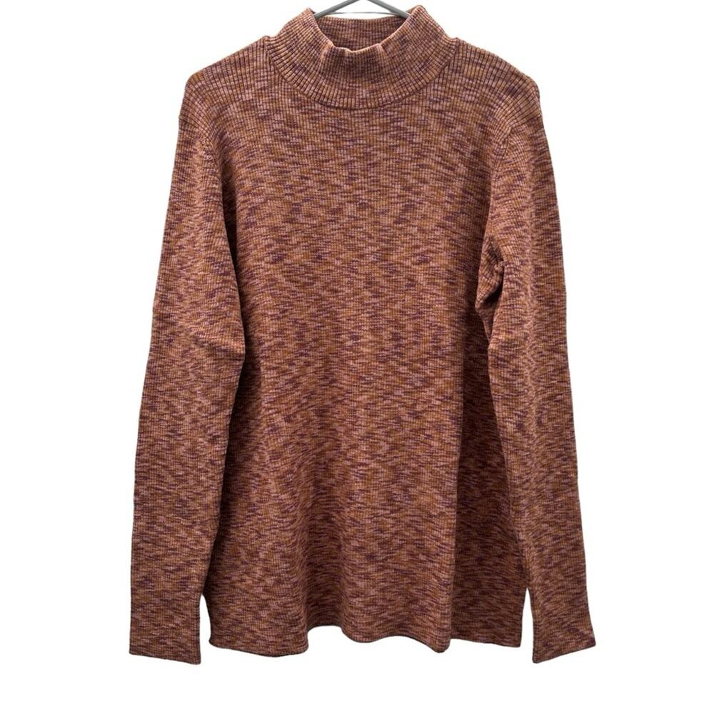 Market & Spruce Orange Burgundy Pink Space Dye Mock Neck Sweater Sz XL NEW
